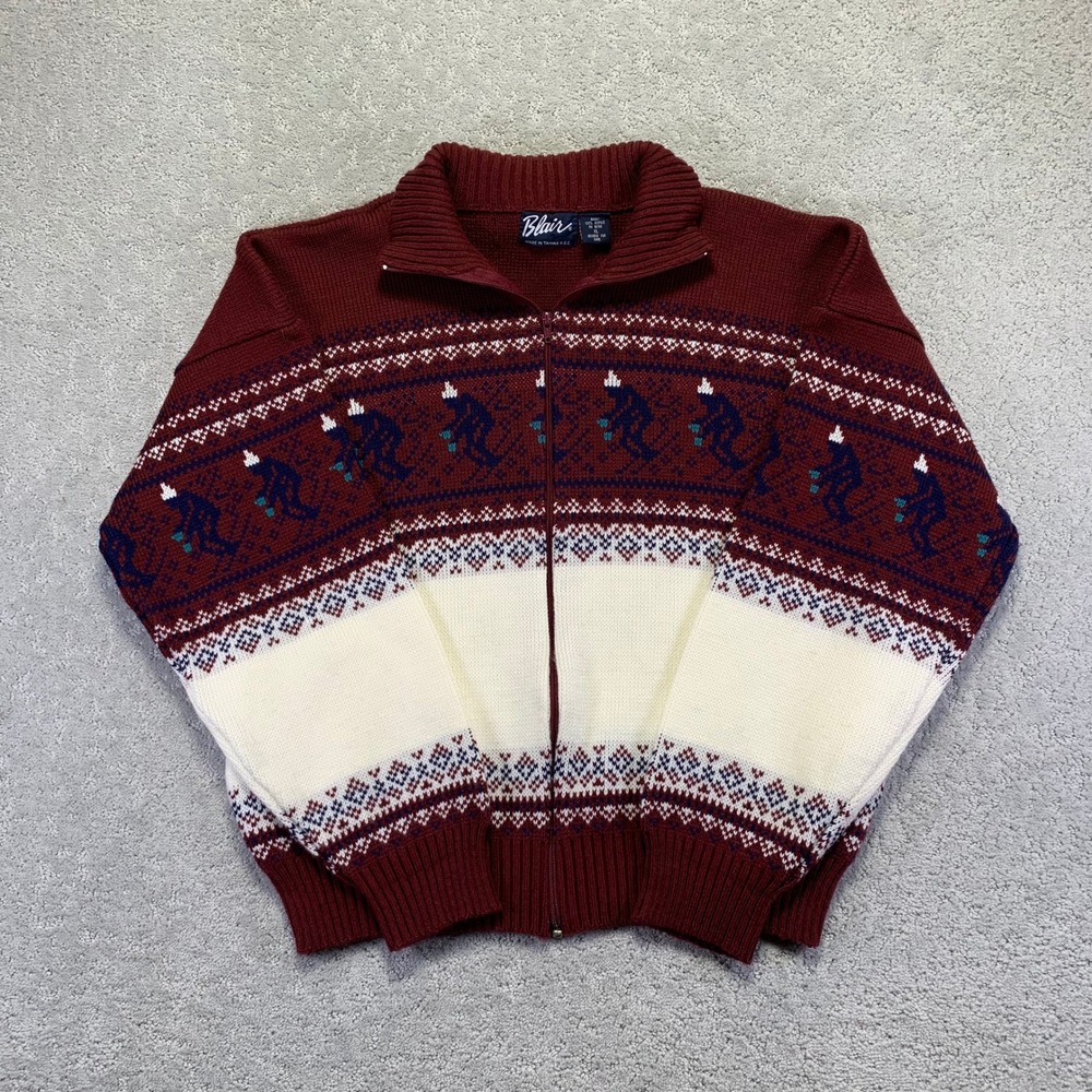 Vintage‎ Blair Sweater Womens XL Acrylic Knit Zip Up Ski Nordic Fair Isle 90s